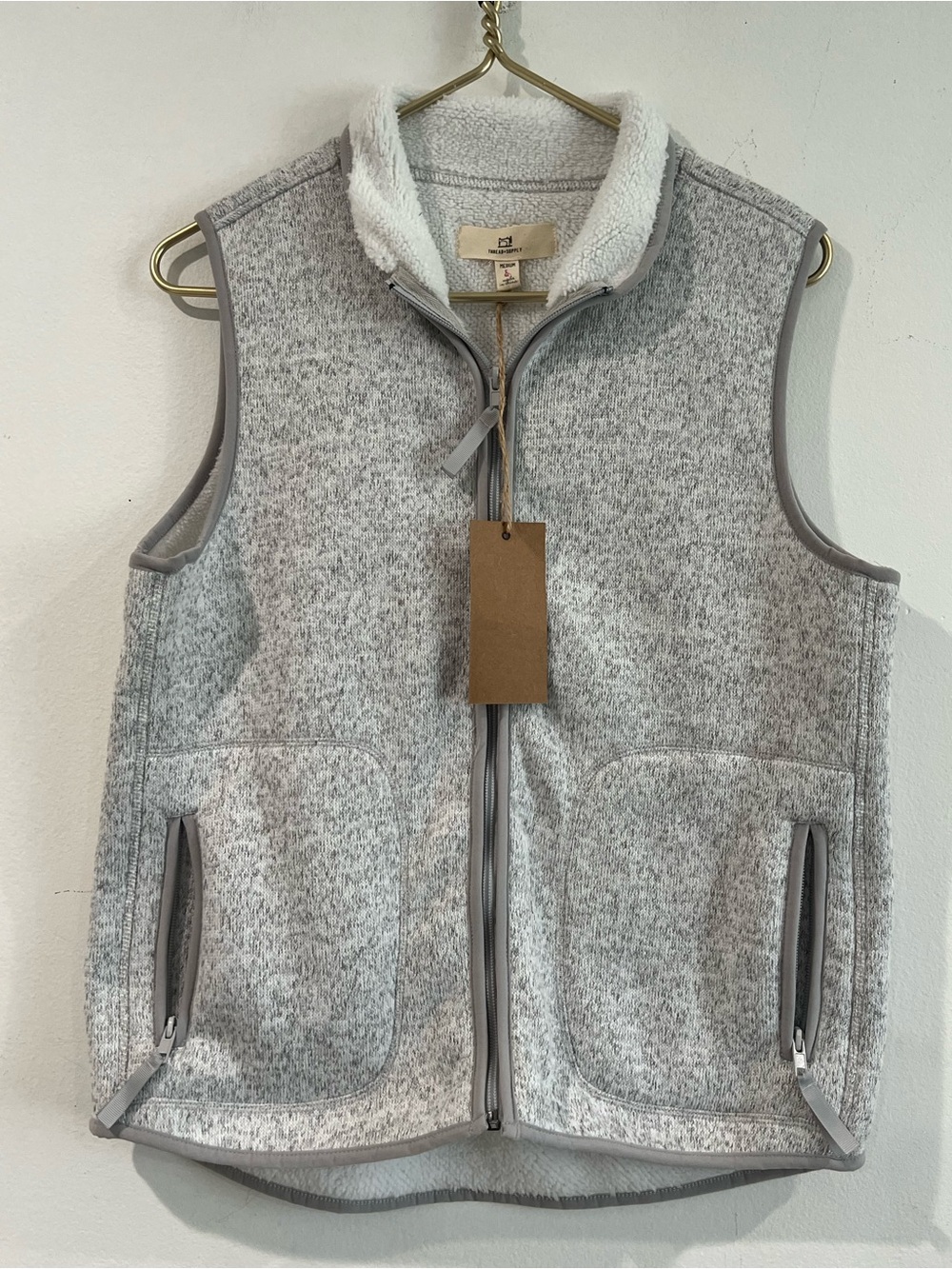 Thread & Supply Heather Gray Zip Vest with Sherpa Lining M - Picture 1 of 12
